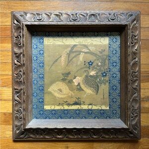 Tosa Mitsuoki Japanese Quail Birds and Flowers" faux bamboo framed art print